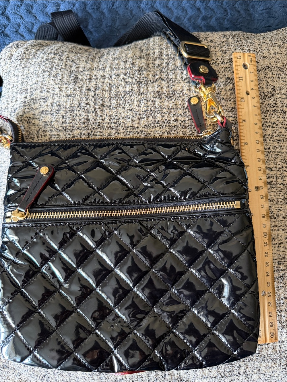 MZ Wallace Black Quilted Patent Crossbody with Gold Hardware - Picture 6 of 8